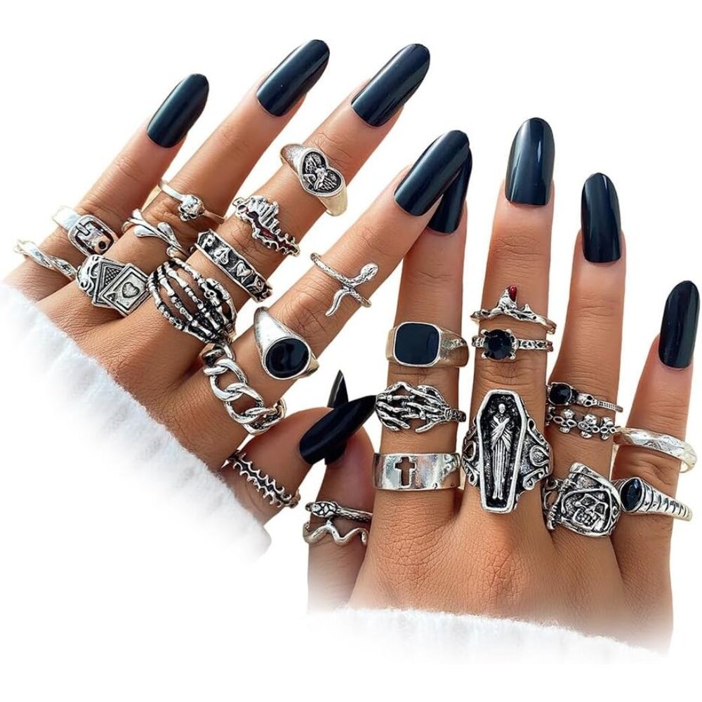 Vintage Silver Knuckle Rings Set for Women, Stackable Joint Finger Statement Rin